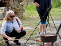 Campfire cooked Kransky and goulash